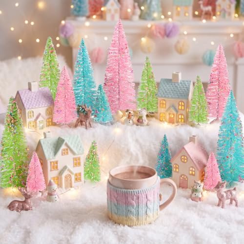 RattanView 12 PCS Pastel Mini Christmas Trees, Bottle Brush Village Decor - Image 4