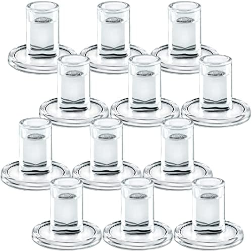 12PCS Clear Glass Taper Candle Holders, Crystal Candlesticks, Dining Decor by Aglary