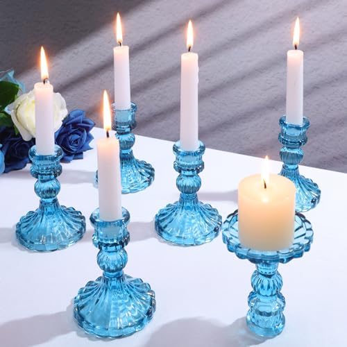 Maxcheck Set of 6 Glass Taper Candle Holders,Blue by Maxcheck