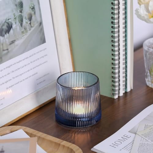 DARJEN Blue Ribbed Tealight Votive Candle Holders Set of 10 - Image 7