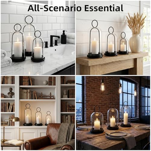 3 Pack Metal Candle Holders with Glass Dome, Black Candlestick Holders Set - Image 5