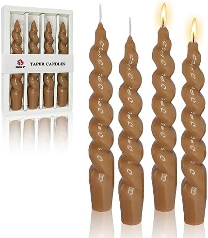 7.5 Inches Spiral Taper Candles Colorful Twisted Candle Dripless Long Candles, Handmade Candlesticks for Wedding Dinner Decor, Set of 4(Brown) by FCMSHAMD