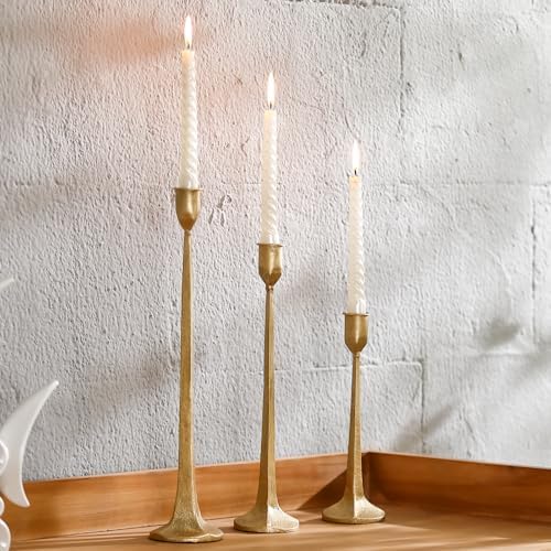 Gold Taper Candle Holders Set of 3, Heavy Candlestick Holders Decorative Candle Stand for Table Centerpiece, Cast Iron Candle Stick Holder Decor - Image 6