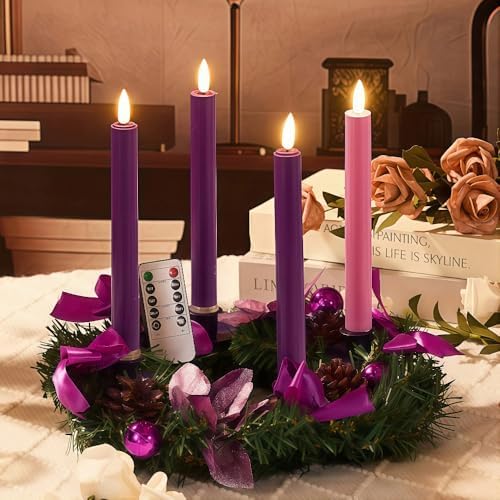 Simplelight Advent Candles, Purple & Pink, Remote, Timer, 9 Inch - Image 5