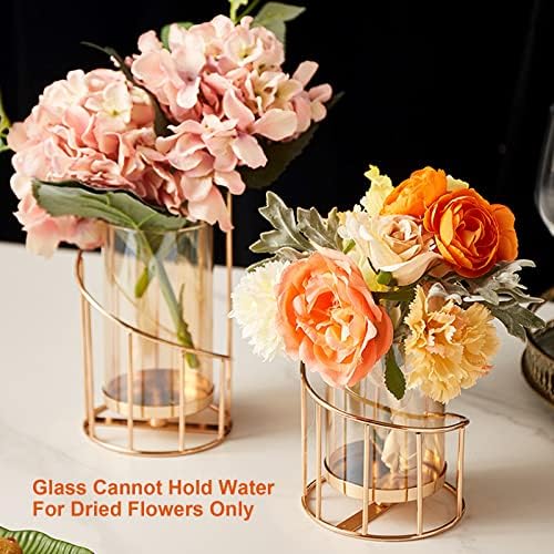 Metal Wire Candle Holder Set of 2, Glass Pillar Candle Holders Gold Decorative Tea Light Candleholders for Home Decor Table Decorations Centerpiece - Image 5