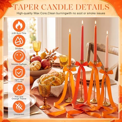 12 Pcs Gradient Orange Party Taper Candles with 3 Roll Ribbon - Image 4