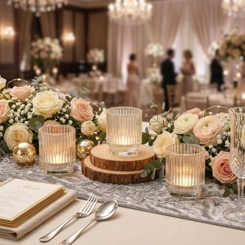 Kate Aspen Vintage Ribbed Glass Candle Holders Set of 6 - Votive & Tealight Candle Holder Decor for Holiday Table Decor, Christmas Dining Tablescape, Fall & Boho Home Accents (Clear) - Image 3
