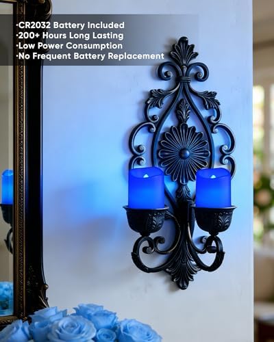 Homemory 12 Pack Blue Flameless Flickering LED Votive Tealights Candles - Image 3