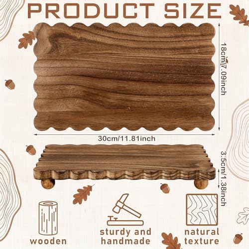 Yookeer Scalloped Wood Riser, Brown, 12'' X 7'' X 1.4'', Square - Image 2