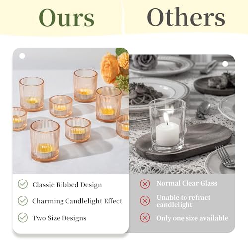 Glasseam Gold Votive Candle Holders, 24 Pcs Ribbed Glass Tealight for Table - Image 4