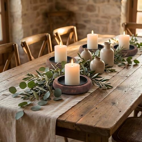 6 PCS Vintage Wood Candle Trays, 3.9 in Round Candle Holders for Pillar Candles, Elegant Black Inner Plastic Tray, Decorative Tray Riser for Home Decor, Coffee Tables, Bookshelves - Image 3