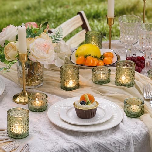Green Glass Candle Holders, Tealight Holders 36 Pcs Assorted Heights Decor - Image 6