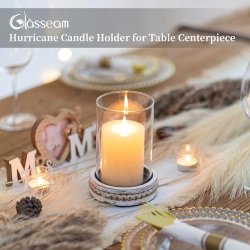 Glasseam Glass Hurricane Candle Holder, Decorative Candle Holders for Pillar Candles, Boho Candle Holders for Table Centerpiece, Glass Cylinder With Wood Beaded Candle Plate for Dining Room Decoration - Image 3