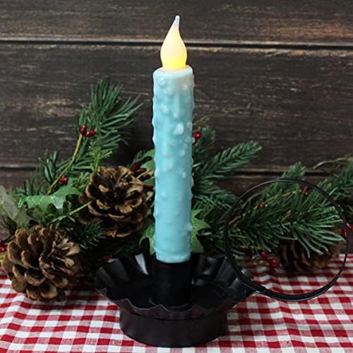 CVHOMEDECO. Real Wax Hand Dipped Battery Operated LED Timer Taper Candles Rustic Primitive Flameless Lights Decor, 6-3/4 Inch, Teal, 2 PCS in a Package - Image 3