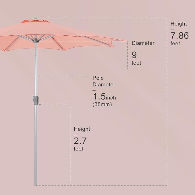 Tempera Patio Umbrellas Arc Edge Outdoor Table Market Umbrellas with Crank & Pust Button Tilt|Auto-Tilt, 8 Steel Ribs, High Color-Fastness Canopy