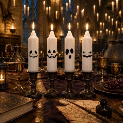 Halloween Taper Candles 5in, 4 Pack White Candles with Spooky Ghost Faces - Image 6