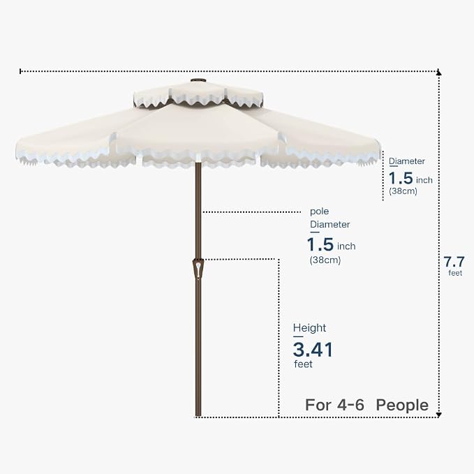 Patiokingdom 9FT Patio Umbrella with Fringe,Tassel Umbrella UPF 50+ & Push-Button Tilt,Rust-Resistant Fiberglass Frame for Pool,Garden,Backyard,Yard (Creamy-white)
