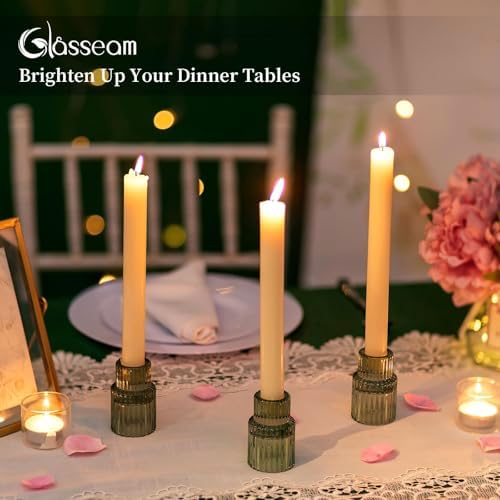 Glasseam Taper Glass Candlestick Holders: 2 Pcs Vintage Green for Christmas - Image 4