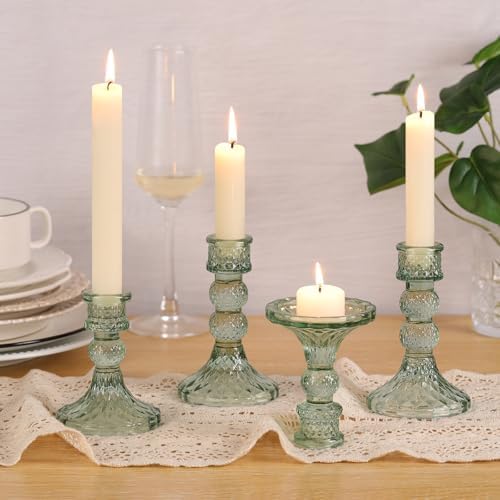 DARJEN Green Glass Candlestick Holders Set of 6, 4" H & 5" H Taper Candle Holders for Candlesticks & Pillar Candles, Diamond Candle Holders for Wedding Party Table Centerpiece, Home Decor - Image 3