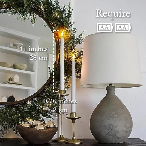 Homemory 11 inches White LED Taper Candles, 24 Pcs Flameless Taper Candles with Remote Timer Dimmer, Plastic Battery Operated Candlesticks with Flickering Flame for Halloween Christmas Wedding Party - Image 4