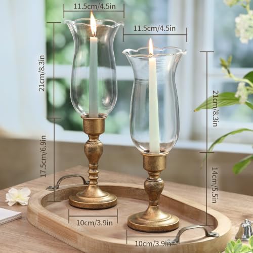Volens Set of 2 Hurricane Glass Candle Holders with Iron Base & Glass Dome - Image 2