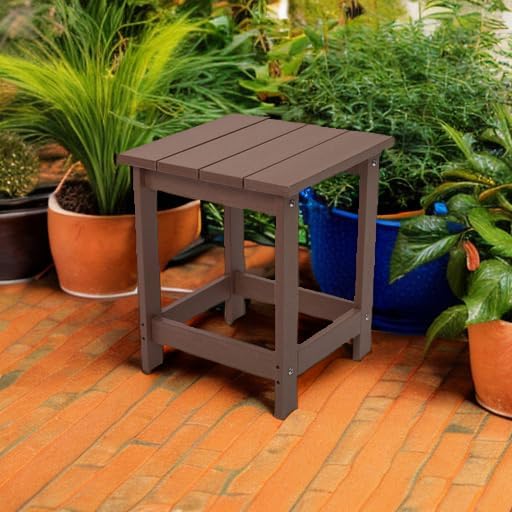 LZRS Patio Side Table, Heavy Duty HDPE Outdoor End Table with Wood Texture, Weatherproof Composite Table for Adirondack Chairs, Deck, Pool, Indoor/Outdoor, No Peeling or Cracking(Brown)