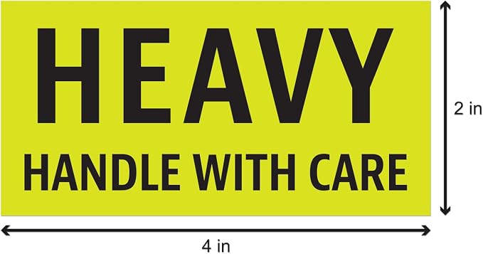 Caution Heavy, Handle with Care Labels (4 x 2 inch, Fluorescent Yellow with Bold Letters - 900 Labels) Warning Heavy Items Stickers for Shipping Items - Strong Adhesive | Bold Letters, 900 Labels per Roll, Warning Heavy Items Stickers, Strong Adhesive,...