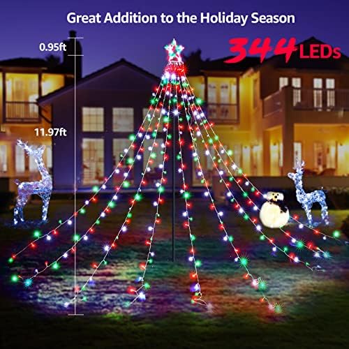 Outdoor Christmas Lights 344 LED Christmas Star Lights with 9 Strands 11.9ft Waterfall Tree Lights, 8 Modes, Waterproof & Timer for Garden Yard Patio Outdoor Christmas Decor, Red Green White - Image 5