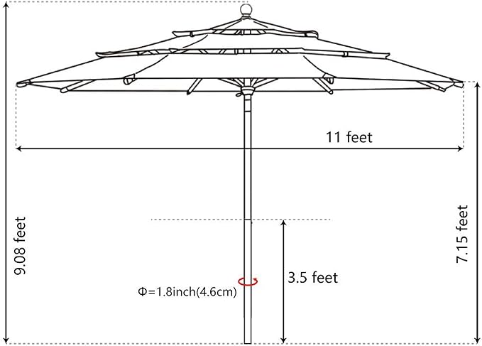 EliteShade USA 10-Year-Non-Fading 11ft 3-Tier Market Patio Umbrella, Commercial Grade Outdoor Table Umbrella with Cylinder Push-Up, Windproof & UPF 50+ UV Protection, Heavy Duty Ventilation for Garden, Deck, Pool, Backyard, Beach & Bistro, Forest Green