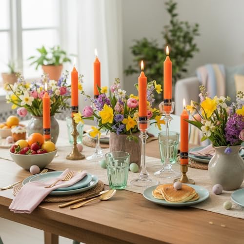 Orange Taper Candles 9 Inch Dripless Candlesticks, Gedengni 4 Pack Unscented Long Taper Candle Sticks for Wedding Centerpieces, Easter Table Mother’s Day Dinner Party Home Decor - Image 2