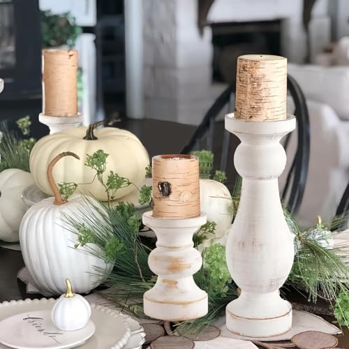 CedarLux Rustic Pillar Candle Holder, 11 Inch White Wooden Candlestick Holders, Farmhouse Candle Stands for Pillar Candle, Decorative Wood Candlestick Holders for Living Room, Table Centerpiece - Image 5