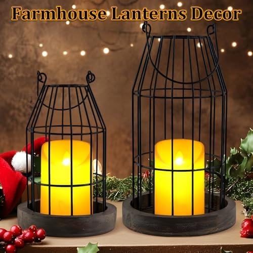 Farmhouse Lantern Decor Rustic Home Decor Lantern with Flameless Candles - Image 2