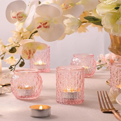 DARJEN 12Pcs Pink Votive Candle Holders- Glass Candle Holders Bulk for Flameless Tea Waxes, Romantic Candle Holder for Wedding & Parties, Home Table Decor - Image 6