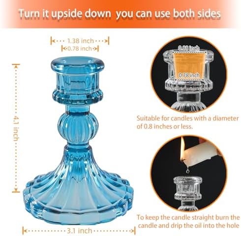 Bule Glass Candlestick Holders, Taper Candle Holders, Set of 6 - Image 3