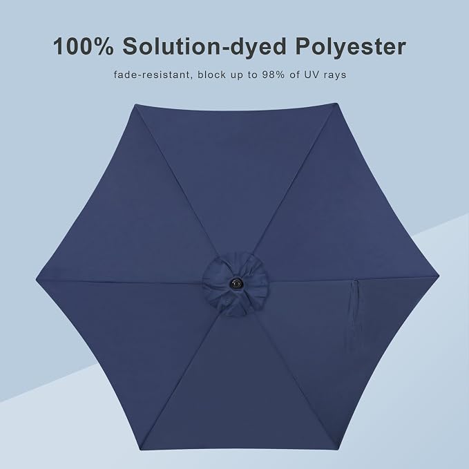 Tempera Striped Patio Umbrellas Outdoor Table Market Umbrellas with Crank & Pust Button Tilt|Auto-Tilt, 8 Steel Ribs, High Color-Fastness Canopy