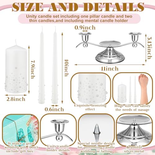Irenare Unity Candles for Wedding Ceremony with Holder,Pearl - Image 3
