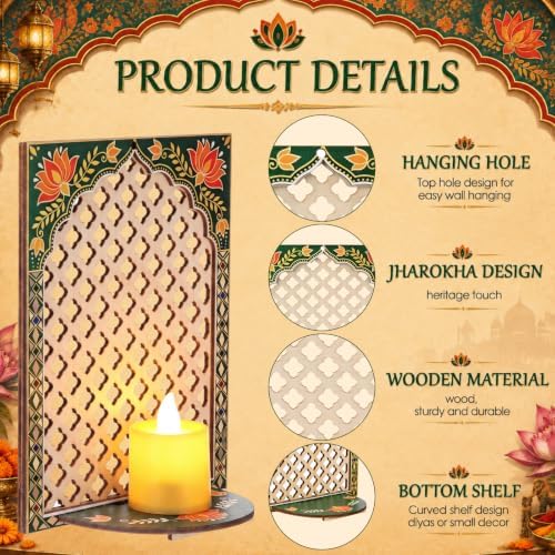 DoubleFill 10pcs Diwali Wooden Candle Holders for Wall Decor, Mandala Lotus - Image 3