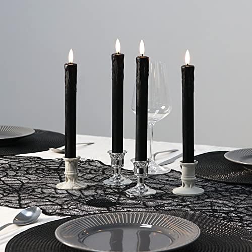 Fanna Black Flameless Taper Candles for Halloween with 2 Remotes, Real Wax Battery Operated Candles with Timer, Warm White Light, 10" Set of 6 - Image 2