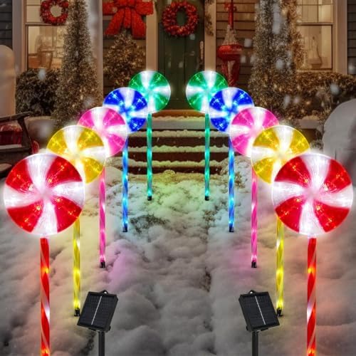 Outdoor Christmas Decorations, Lollipop Pathway Lights, 10 Pack by ILLUMINEW