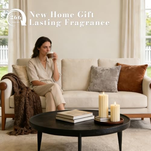 Ribbed Soy Pillar Candles,Set of 3,Cashmere Amber Scented - Image 5