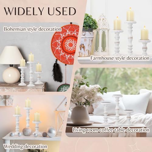 Mumufy 3 Set Wooden Candle Holders for Pillar Candles, White, Large - Image 5