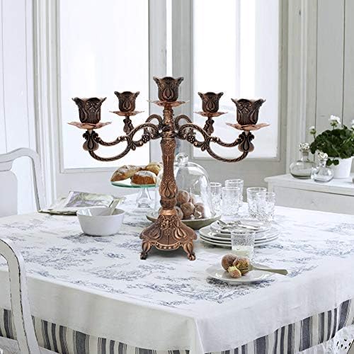 Metal Candelabra 5-Candle 10.1 Inch Tall Candle Holder Stick for Home Wedding Event and Party Festival,Red Bronze - Image 2