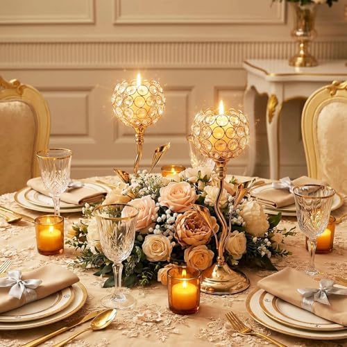 6 Pcs Gold Crystal Candle Holders 12.3" Tealight Wedding Table Centerpiece - Image 5
