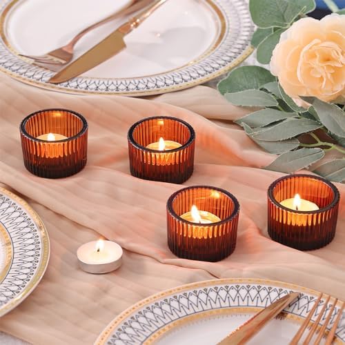 12 Pack Tealight Amber Candle Holders, Votive Tea Light Candle Holder - Image 6