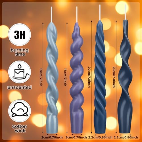 Nuanchu 4 Pcs Twisted Taper Candles,7.87 Inch,Pure,Blue - Image 2