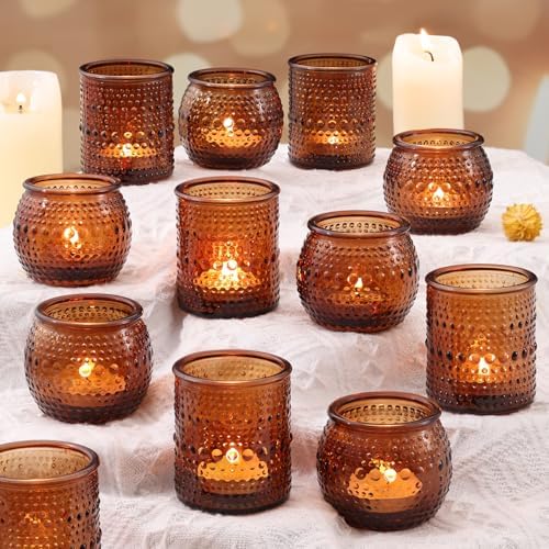 16 Pcs Assorted Amber Candle Holders- Vintage Candle Holder for Rustic/Boho Wedding Table centerpieces, Bridal Shower, Baby Shower Decoration by LAMORGIFT