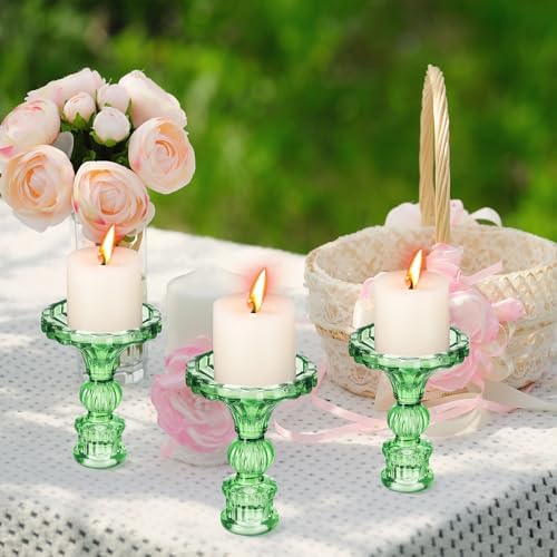 Maxcheck Set of 6 Glass Taper Candle Holders,Green - Image 3