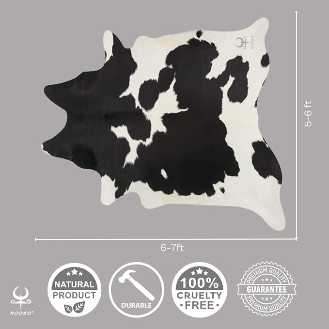 rodeo Genuine Cowhide Rug - Real Cow Hide Rug Large for Living Room & Bedroom - Western Rugs for a Natural Western Home Decor Ambiance - Rustic Cow Print Carpet Decor - 5x7 ft, Black and White