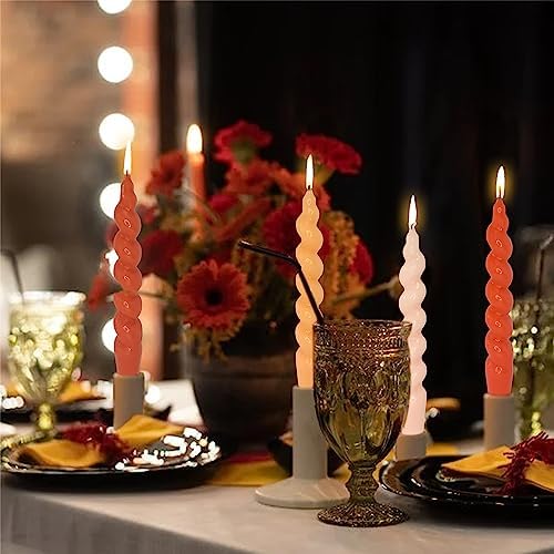 7.5 Inches Spiral Taper Candles Colorful Twisted Candle Dripless Long Candles, Handmade Candlesticks for Wedding Dinner Decor, Set of 4(Gradient Orange) - Image 5