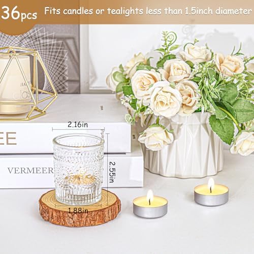 36 Pcs Clear Glass Votive Candle Holders, Tealight Candle Holders for Table Centerpieces, Vintage Candle Holder Bulk, Boho Wedding, Valentine's Day Table Decor (Clear) - Image 2